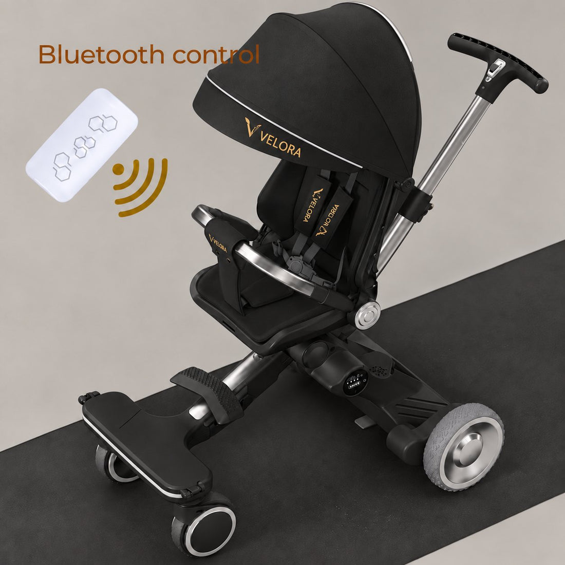VELORA Kinderwagen Nocturne in Schwarz mit Fernbedienung für den Elektroantrieb