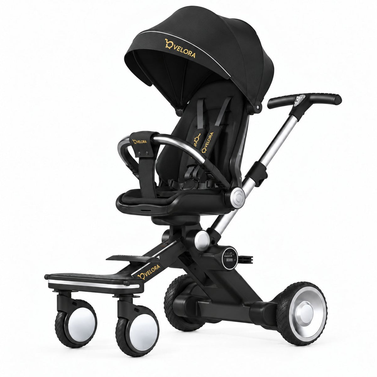 VELORA Electric Stroller Nocturne edition in black, front view