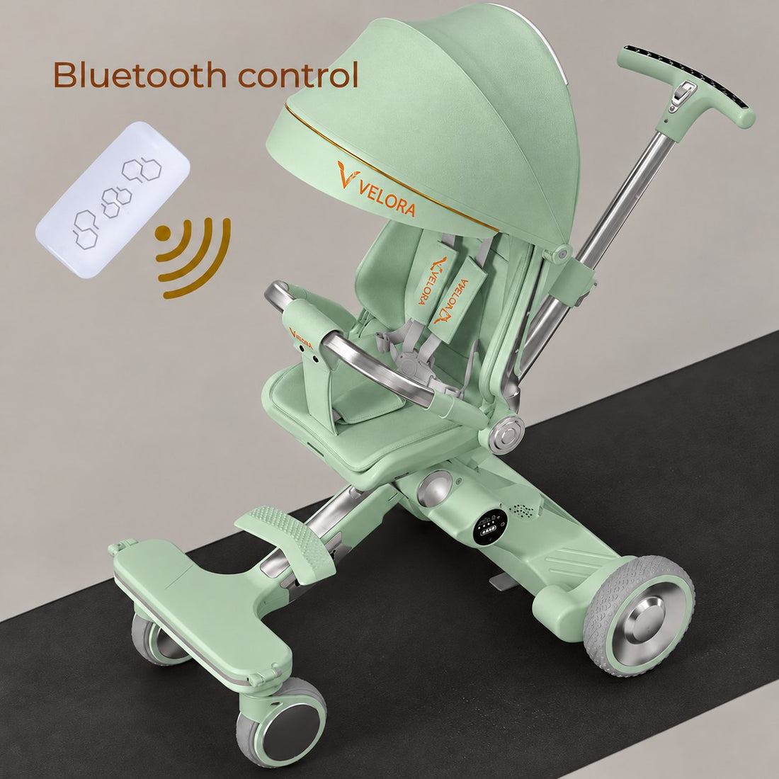 VELORA Kinderwagen Pastorale in Olivgrün mit Fernbedienung für den Elektroantrieb