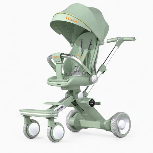 VELORA Electric Stroller Pastorale edition in olive green, front view