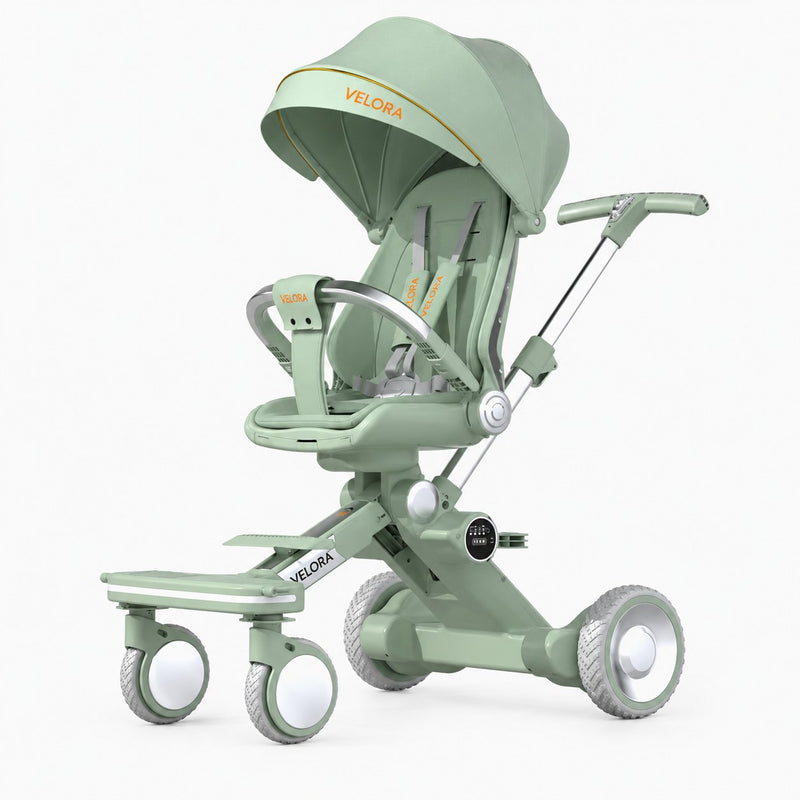VELORA Electric Stroller Pastorale edition in olive green, front view